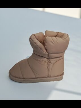 Qupid Puffer Ankle Boot Slipper in Taupe